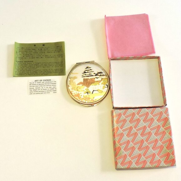 Accessories - Japanese Chokin Art Compact Mirror In Box With Protective Pouch Purse Size